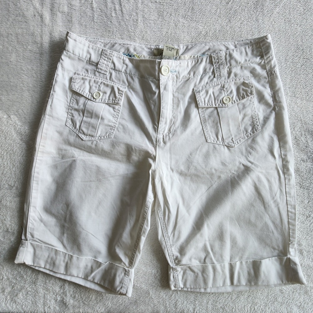 Bob Timberlake White Cotton Cargo Shorts Womens 12 Hiking Utility Outdoor Cuffed